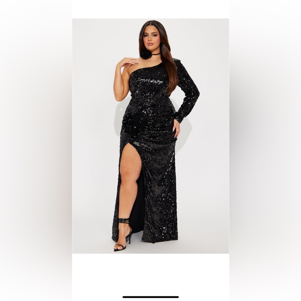 Fashionova black sequin one side sleeve dress